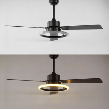 Remy 52" Modern Industrial Iron/Acrylic/Wood Remote-Controlled 6-Speed Integrated LED Ceiling Fan - JONATHAN Y
